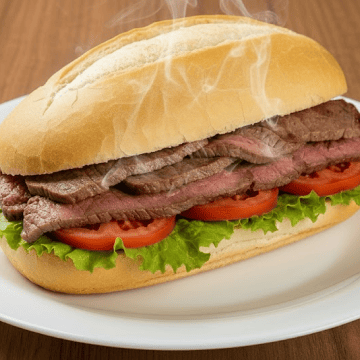 Lanche de churrasco com salada