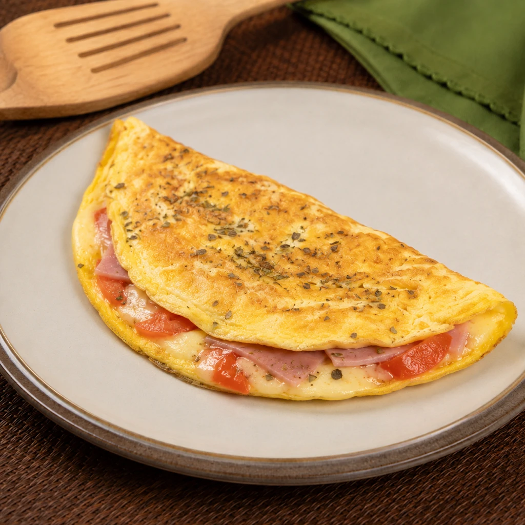 Omelete de presunto, queijo, tomate e orégano