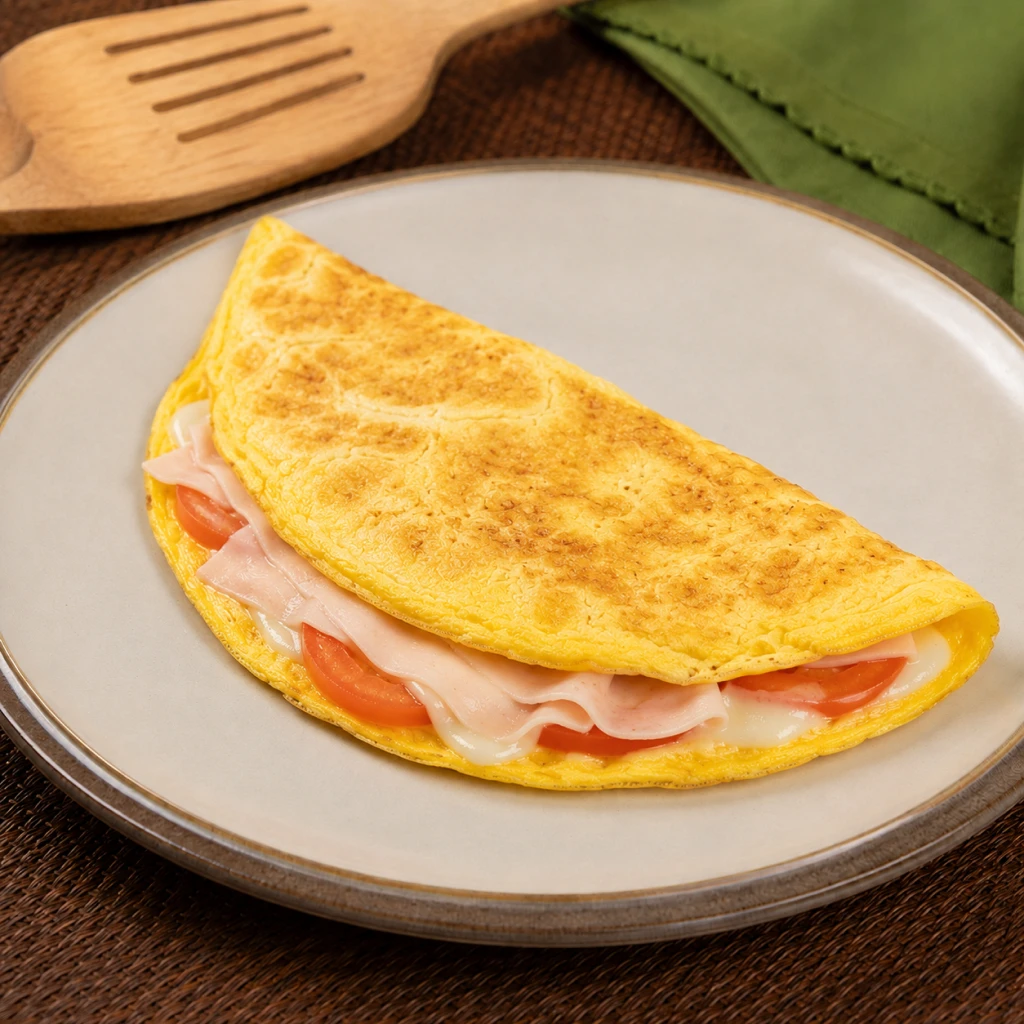 Omelete de peito de peru, queijo e tomate