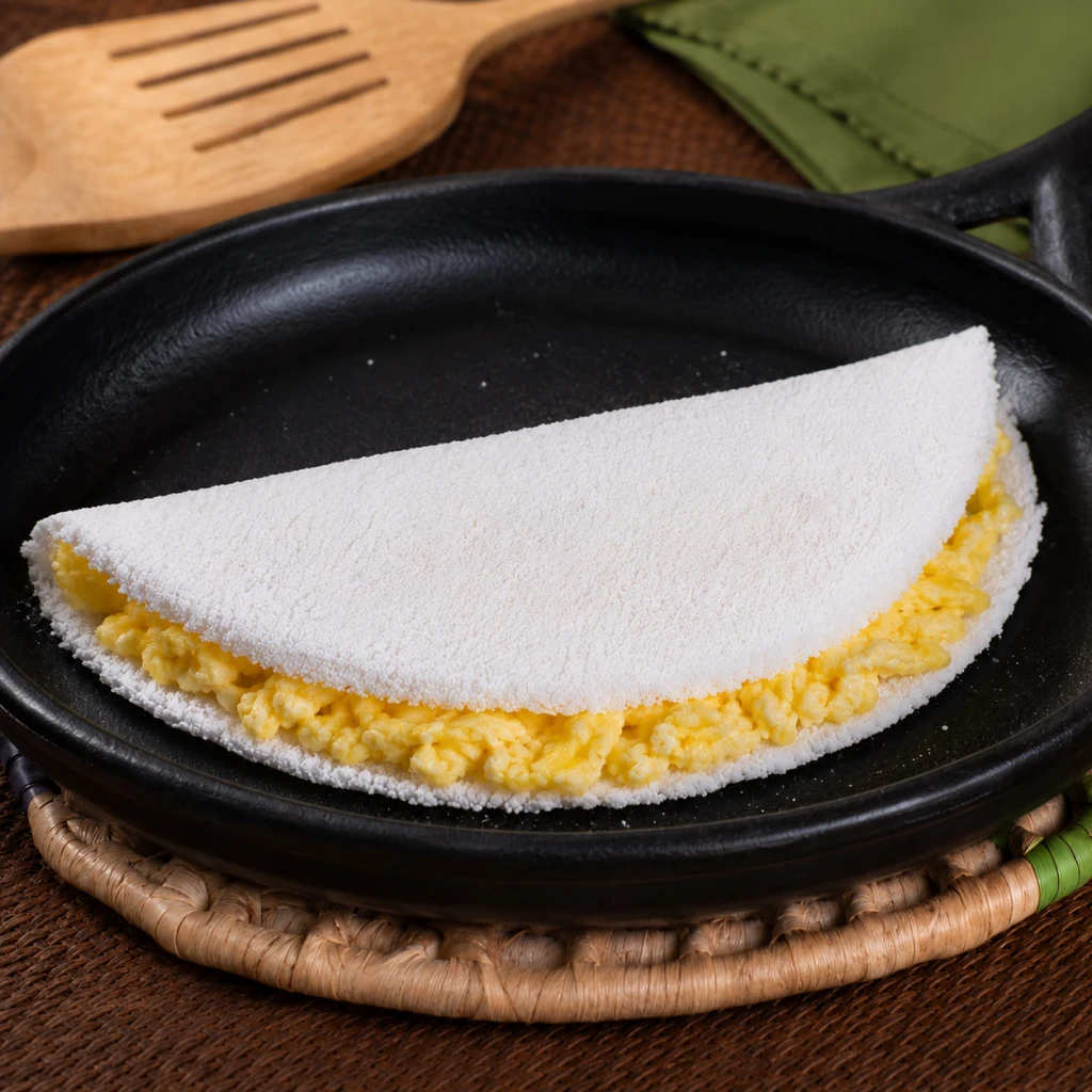 Tapioca com ovo mexido